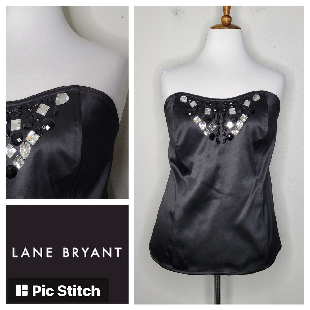 Lane Bryant Black Strapless Embellished Satin Corset Top Women‎ Size 18